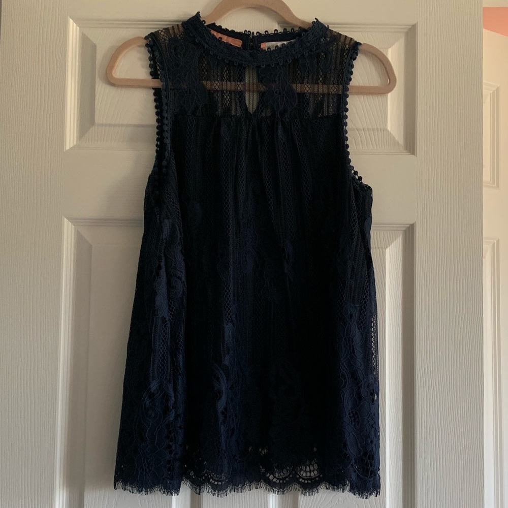 Coco and Jaimeson navy lace overlay tank top